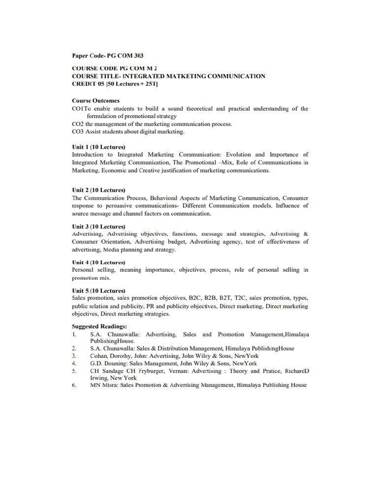 Integrated Marketing Mcom Pdf Marketing Marketing Communications