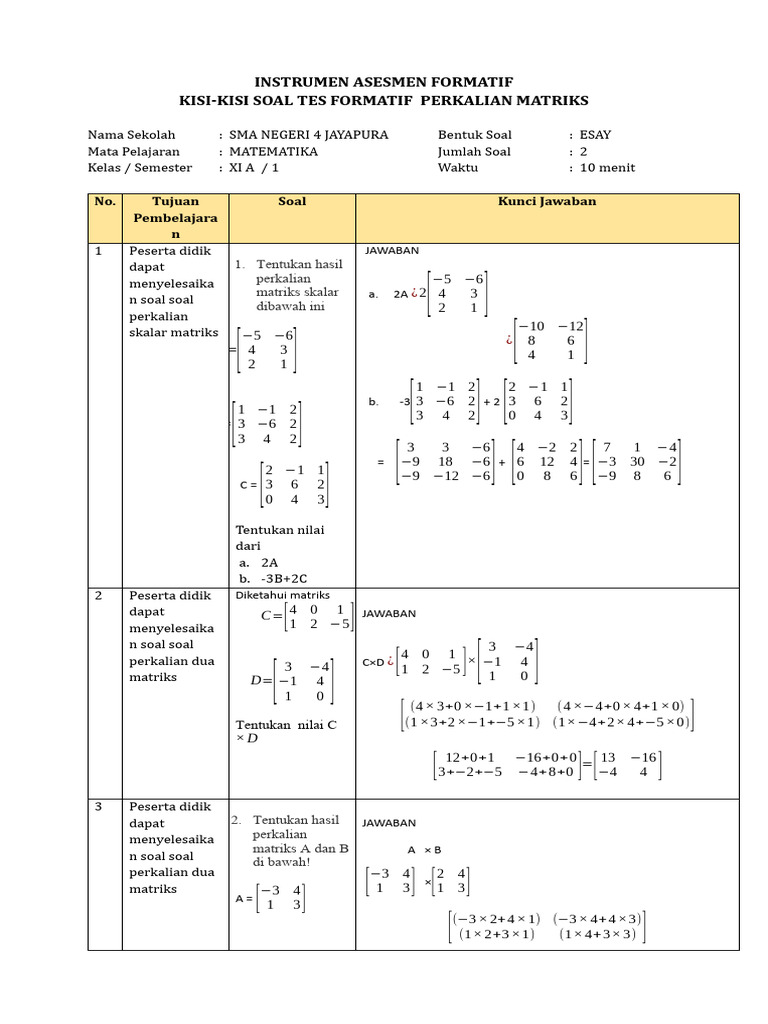Asesmen Perkalian Matriks | PDF