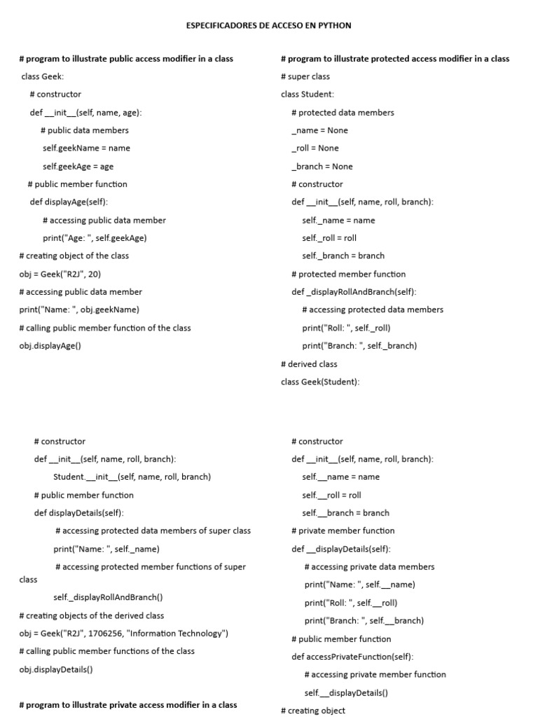 Acceso a Modificadores en Python | PDF | Method (Computer Programming ...