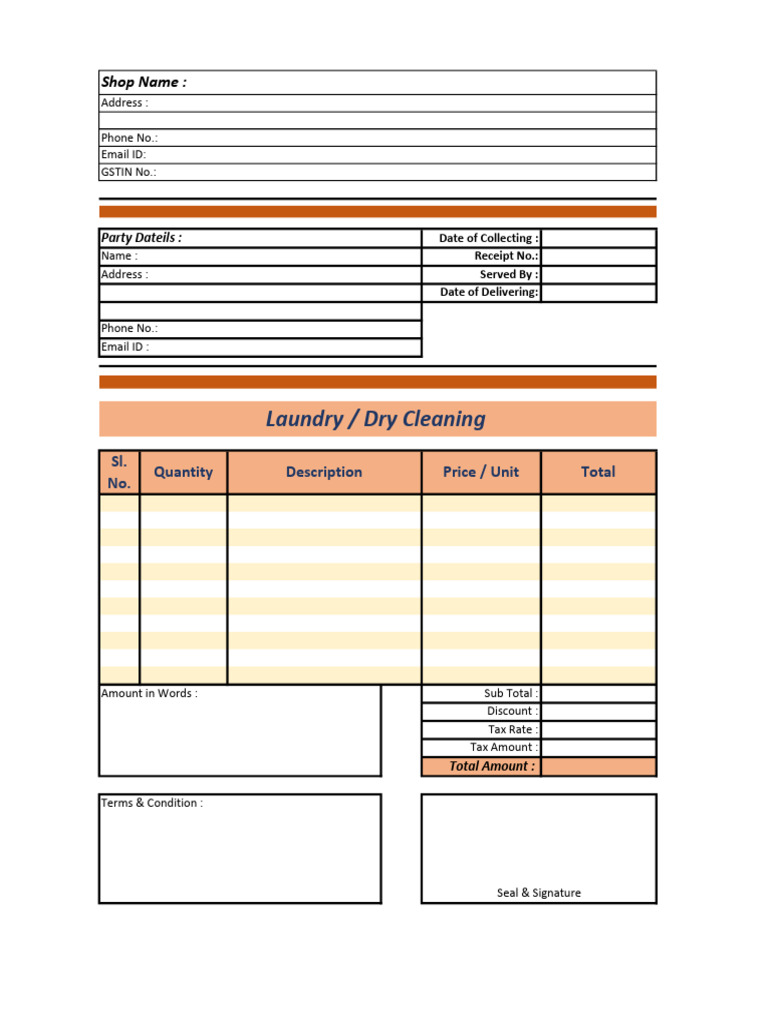 Laundry Bill Format 01 PDF