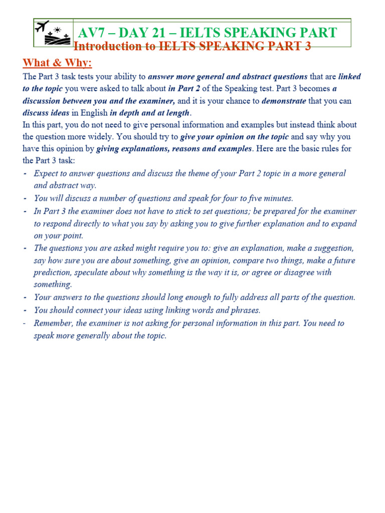 Av7 - Day 21 - Ielts Speaking Part 3 | PDF