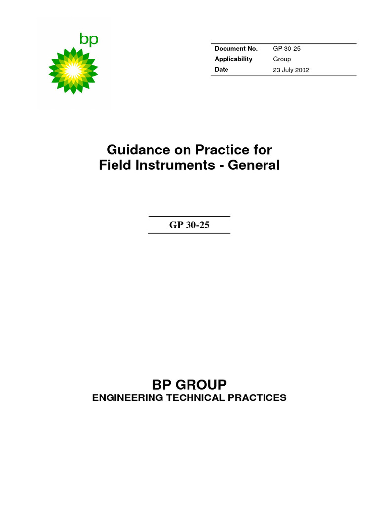 BP Guidance on Practice for Field Instruments - General | PDF | Pipe ...