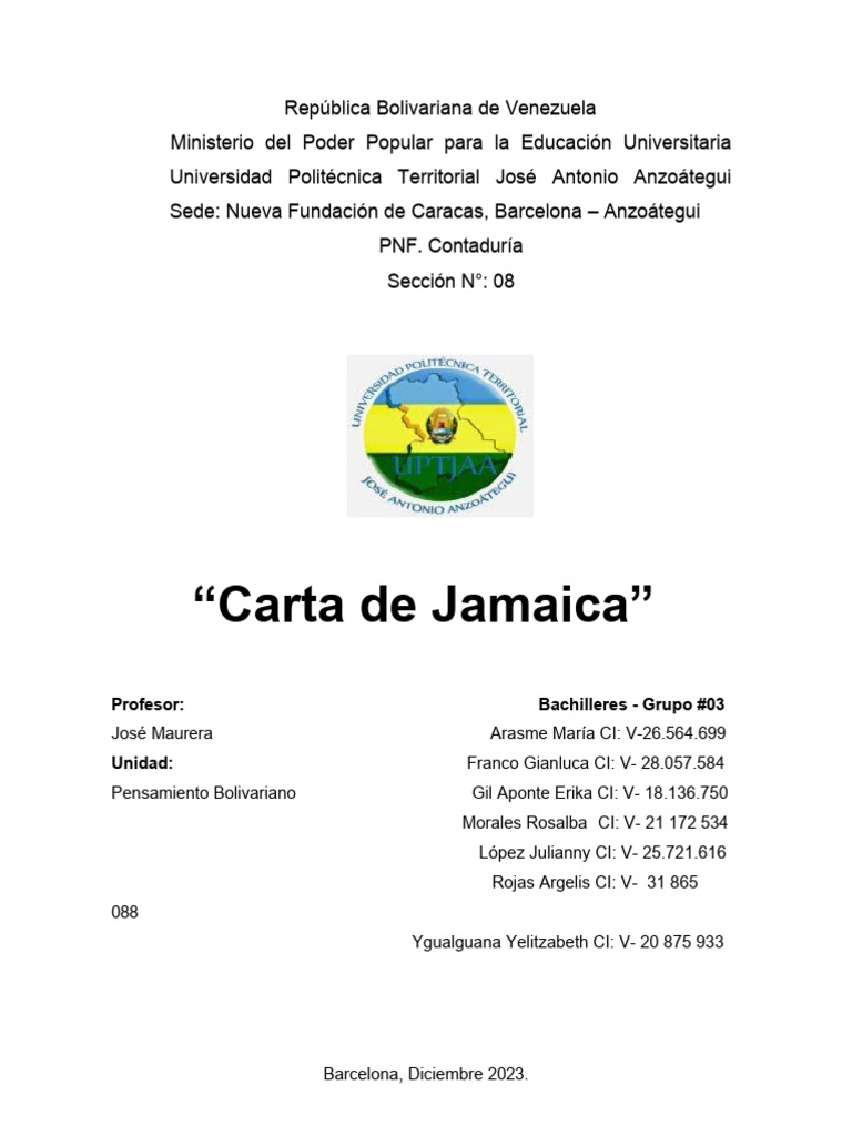 Carta de Jamaica PDF