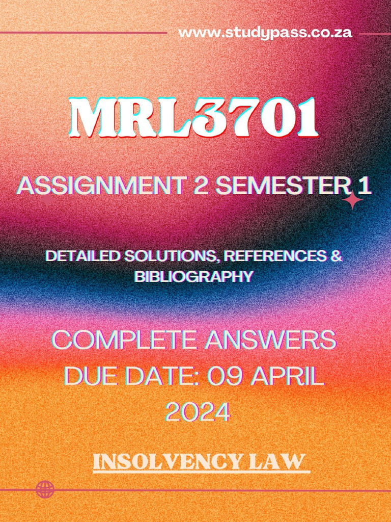 MRL3701Assignment2Semester2024Answers (14) PDF Bankruptcy