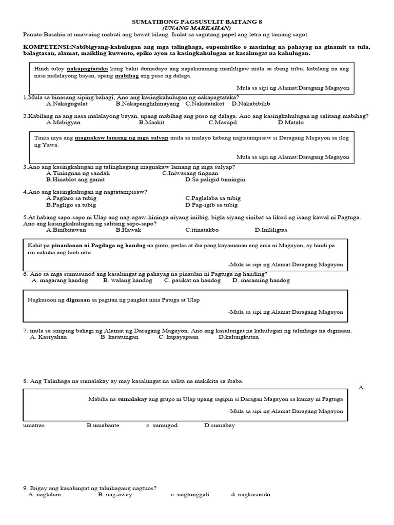 Mahabang Pagsusulit 1st Quarter Pdf