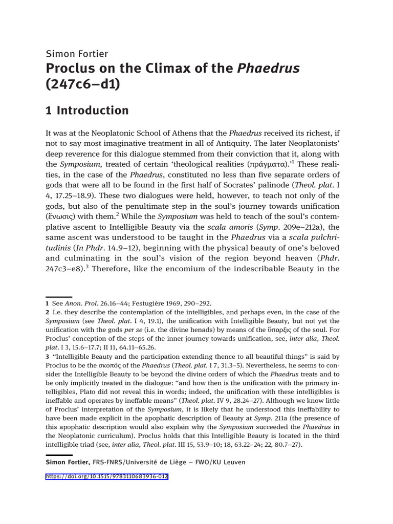 Proclus' Interpretation of Phaedrus 247c6–d1 | PDF | Nous | Soul