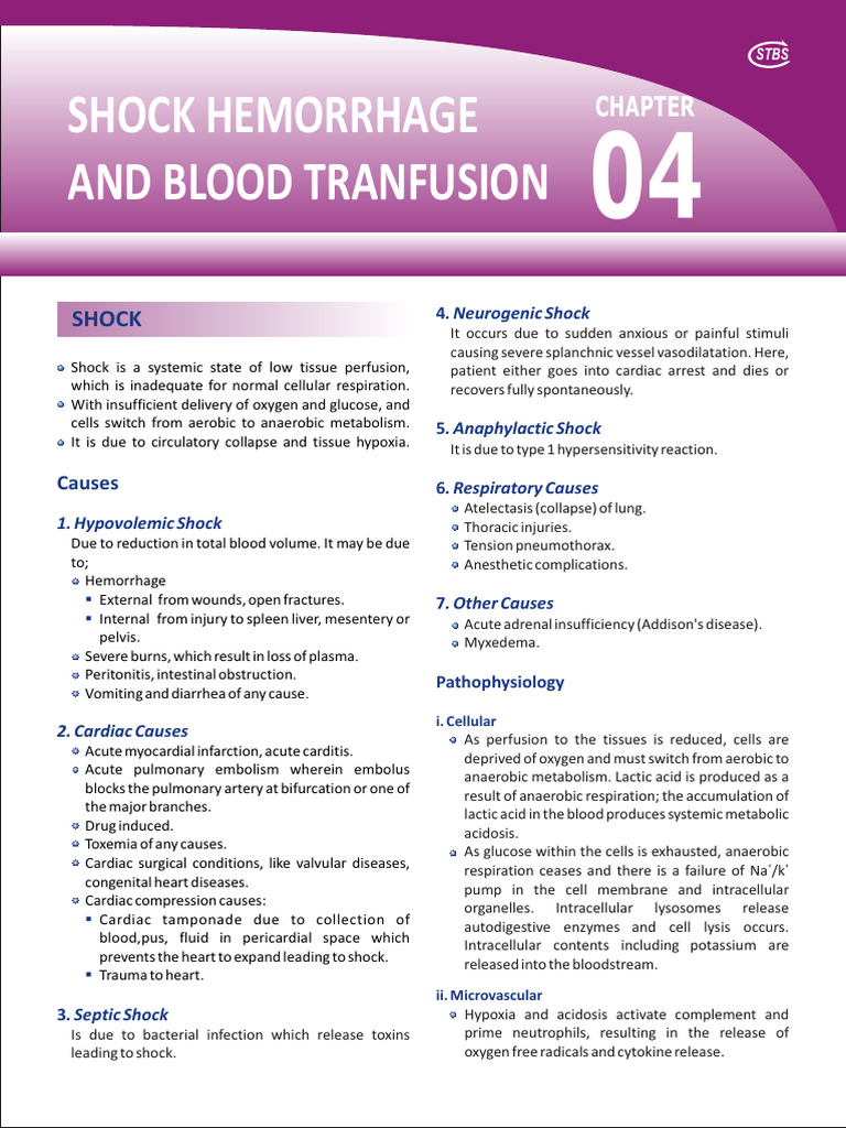 Shock Hemorrhage & Blood Tranfusion | PDF | Shock (Circulatory) | Blood ...