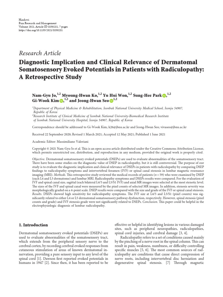 Diagnostic Implication and Clinical Relevance of Dermatomal ...