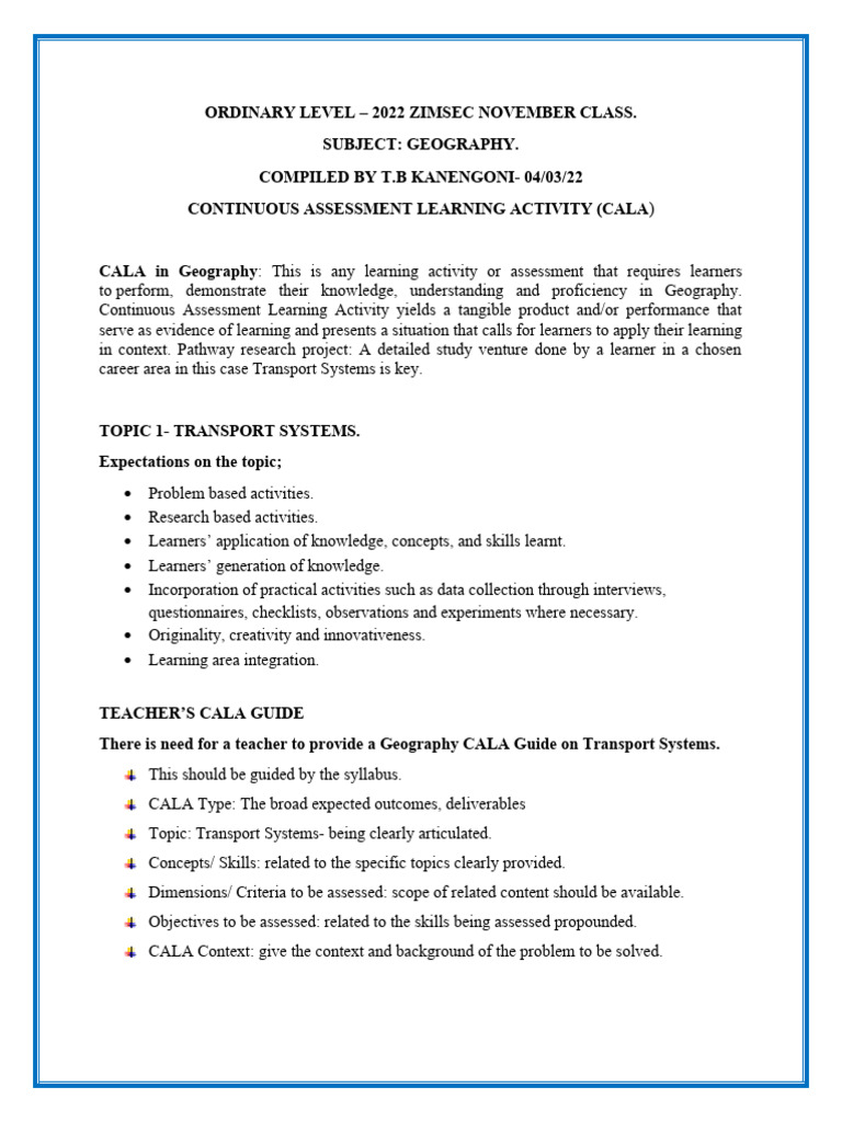 Geography CALA Guide: Transport Systems | PDF | Technology & Engineering