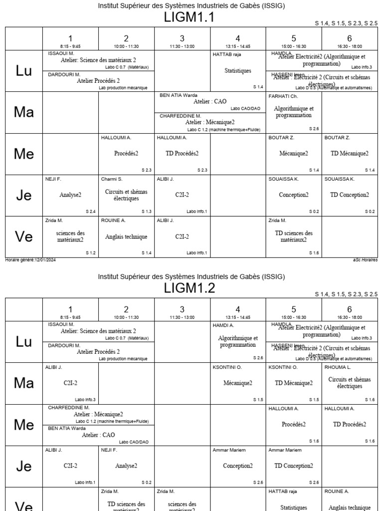Horaire des Cours à l'ISSIG 2024 | PDF | Physique appliquée et ...
