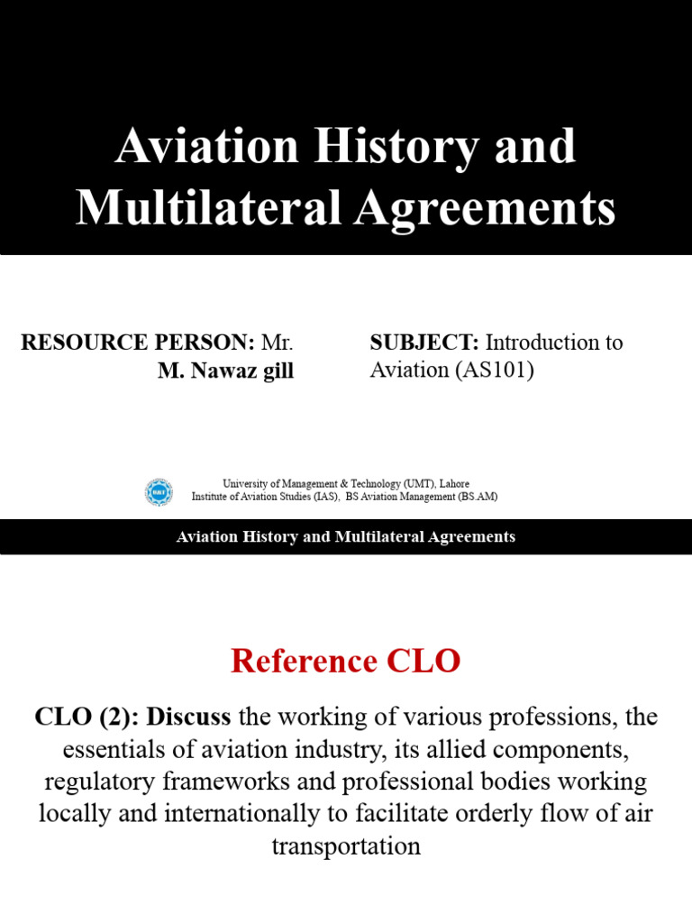 12 Lecture (Aviation History and Multilateral Agreements) AS 101