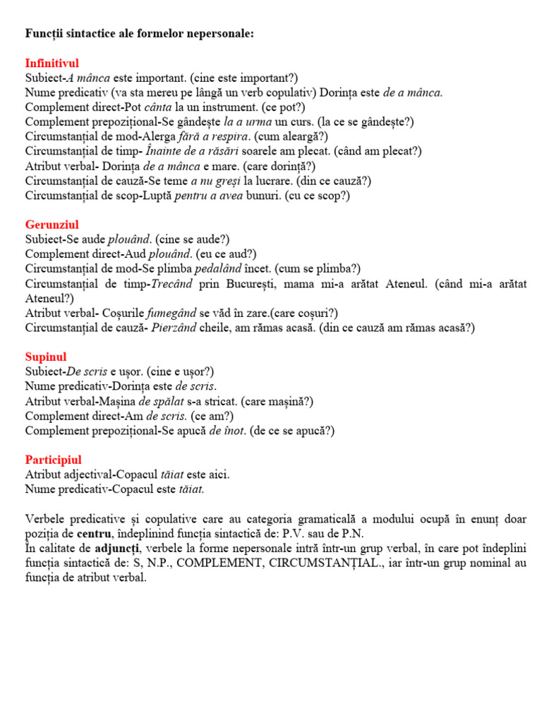 Funcții Sintactice Ale Formelor Nonfinite | PDF