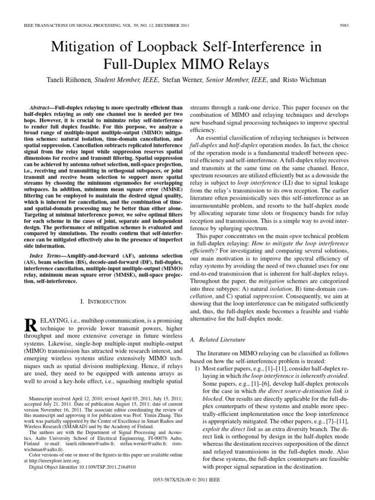 Mitigation of Loopback Self-Interference in Full-Duplex MIMO Relays ...