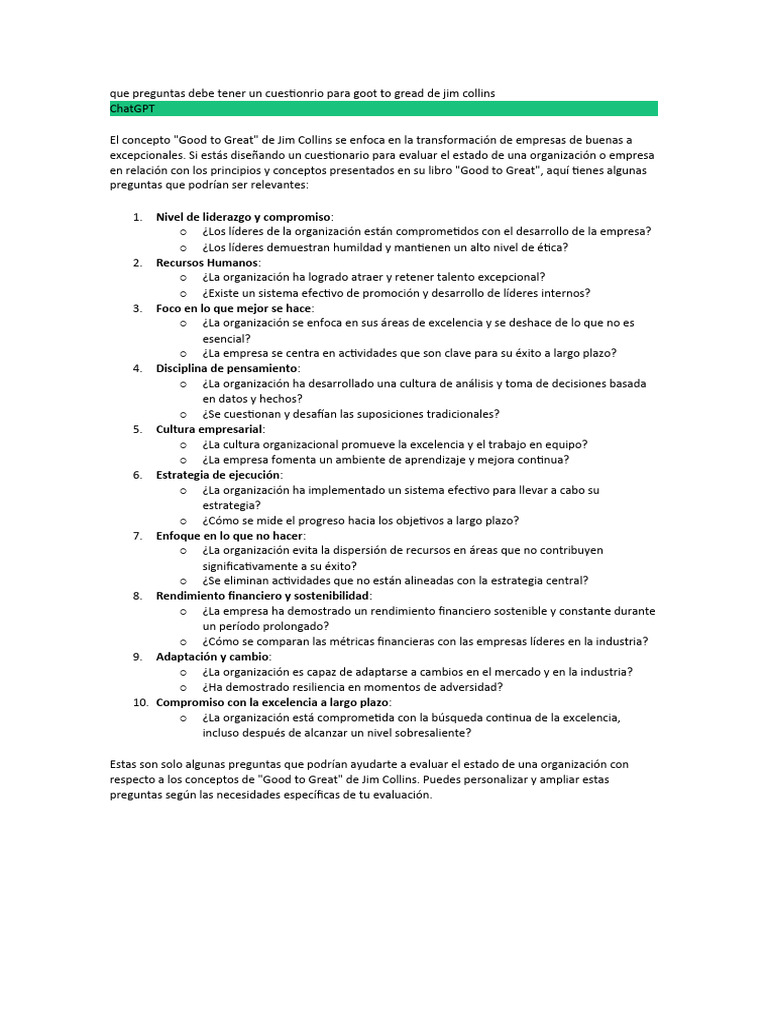 Contenido de chat gpt good to great pdf indicador de rendimiento