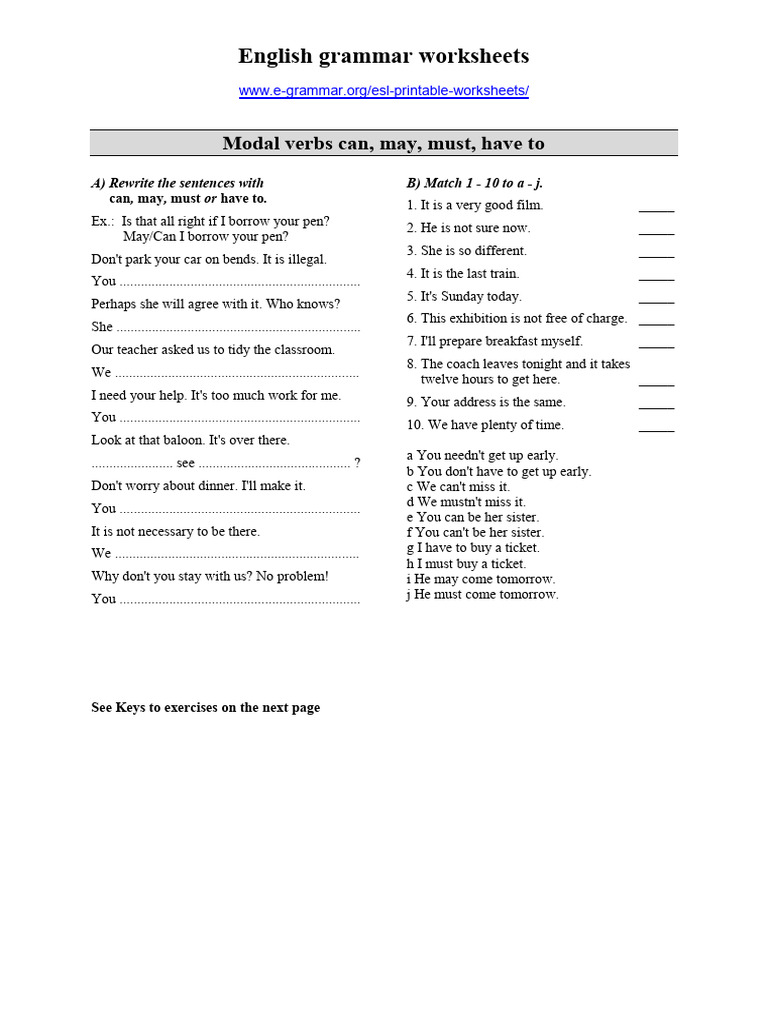 Modal Verbs Can May Must Worksheet Pdf Linguistic Typology
