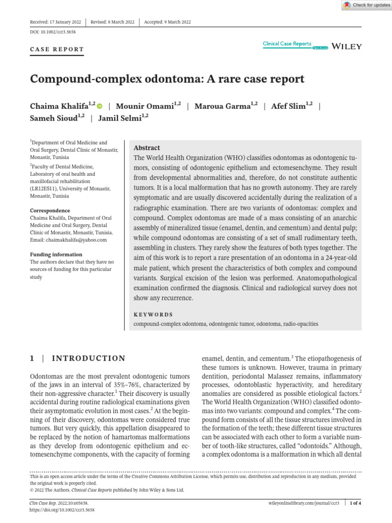 Clinical Case Reports - 2022 - Khalifa - Compound Complex Odontoma A ...