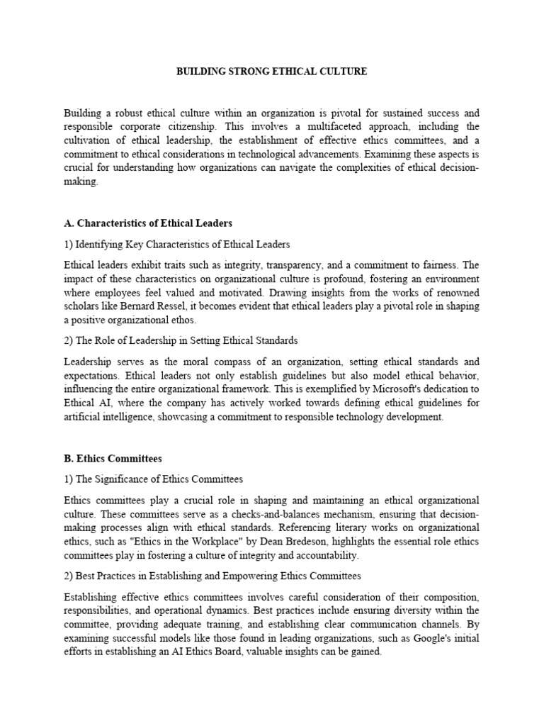 Building Strong Ethical Culture Pdf Leadership Organizational Culture