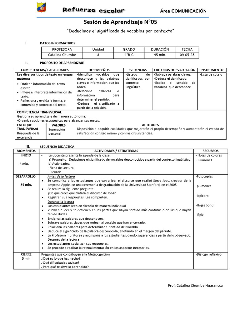 Sesión 5 4B-C | Descargar gratis PDF | Aprendizaje | Evaluación