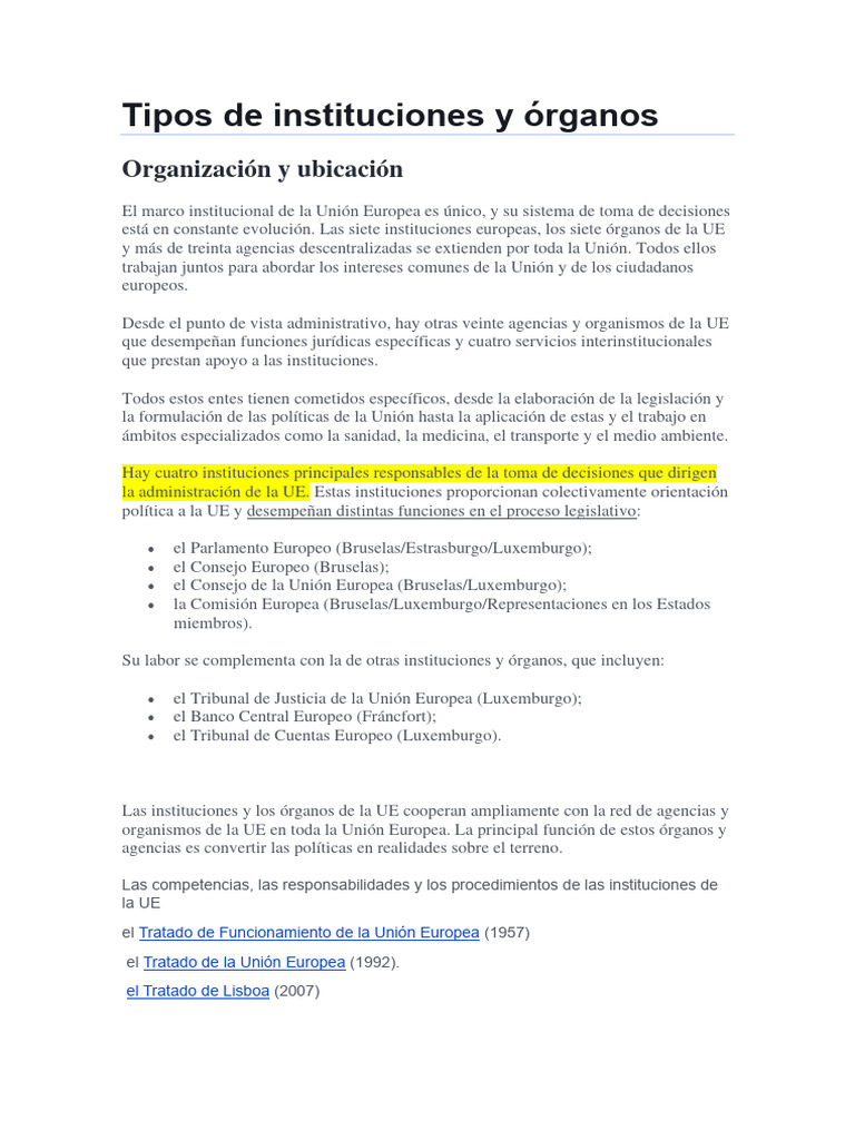 Instituciones y órganos de la UE | PDF | Parlamento Europeo | Política ...