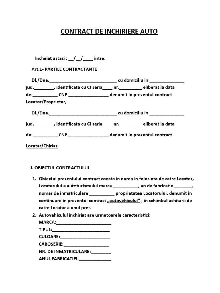 CONTRACT DE INCHIRIERE AUTO PDF