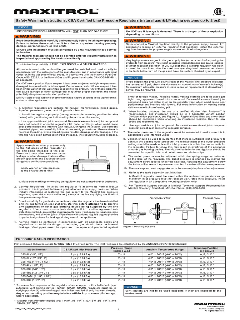 Maxitrol Gas Regulator Installation Guide | PDF