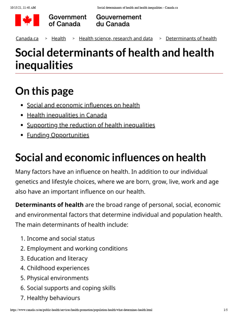 Social Determinants of Health and Health Inequalities | PDF | Health ...
