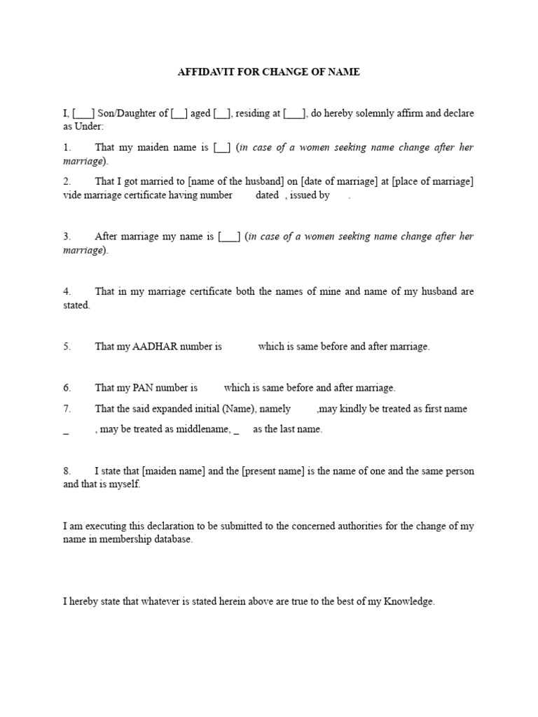 Affidavit for Name Change After Marriage | PDF | Law