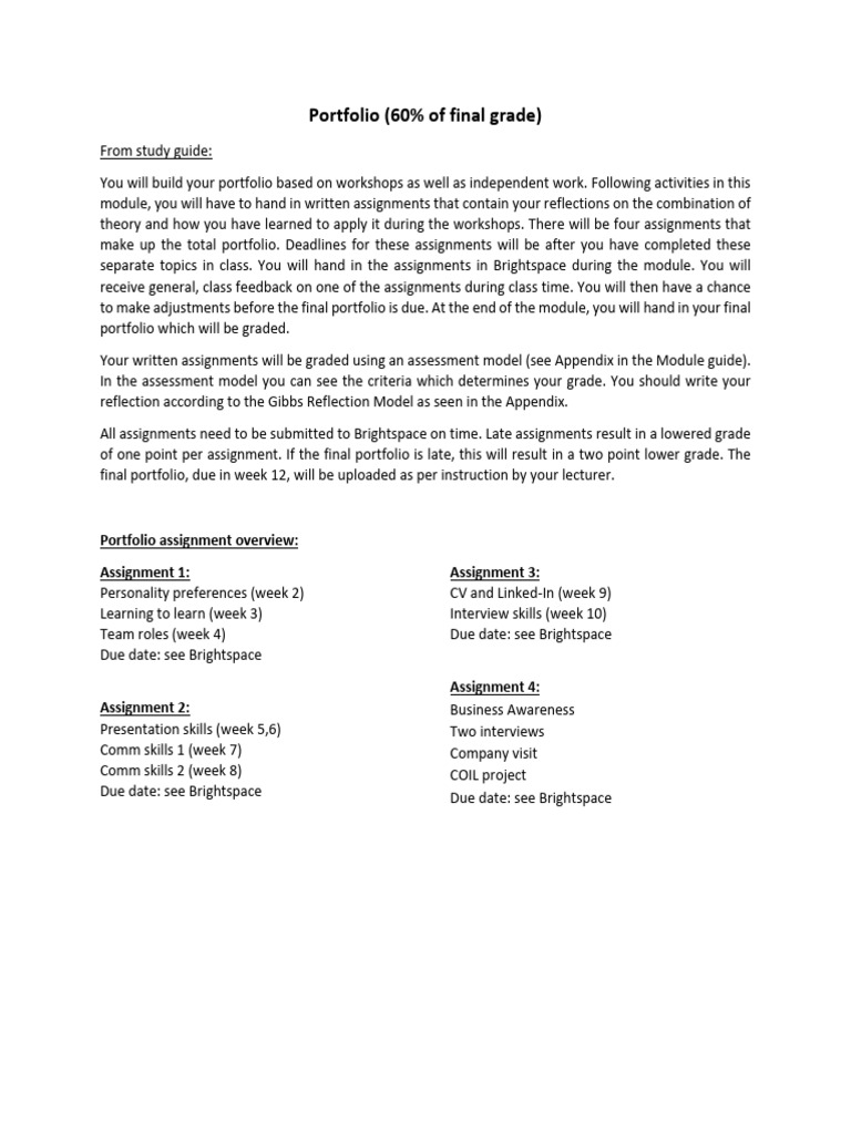 Portfolio Instructions Pdf Communication Job Interview