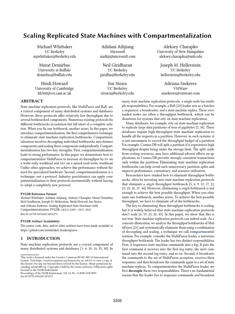 Scaling Replicated State Machines With Compartmentalization | PDF