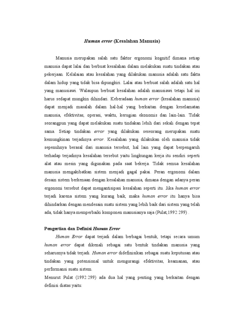 Arti Human Error dalam Bahasa Indonesia | PDF