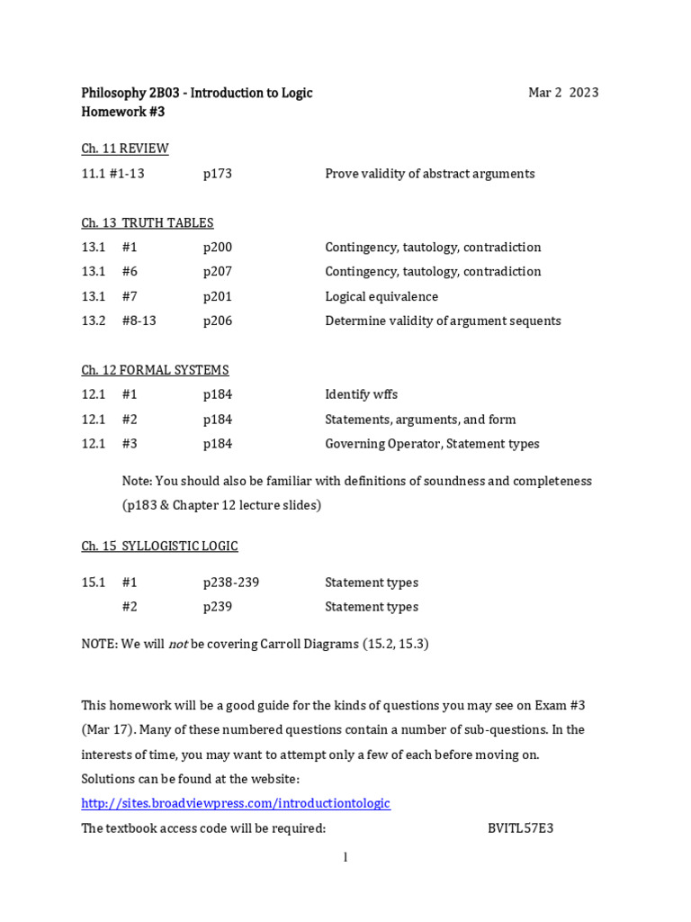 Logic Homework Review for Exam #3 | PDF | Teaching Methods & Materials