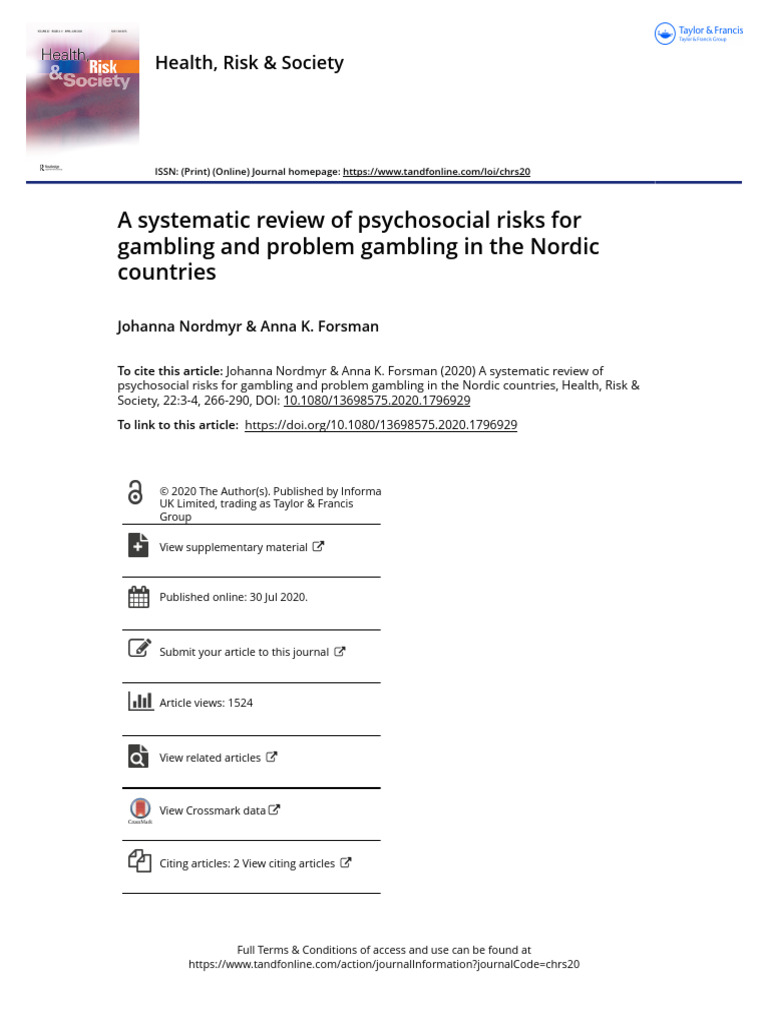 A Systematic Review of Psychosocial Risks For Gambling and Problem ...