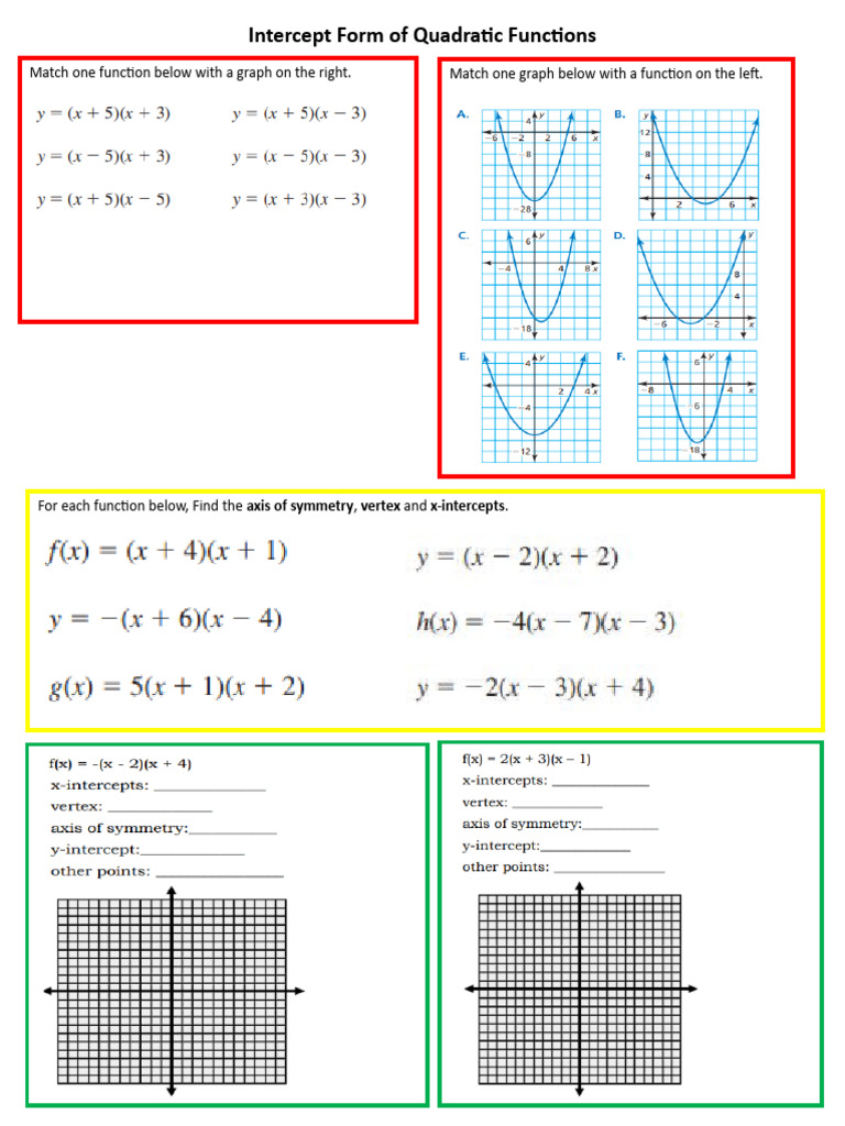Intercept Form of Quadratics - Differentiated Tasks | PDF