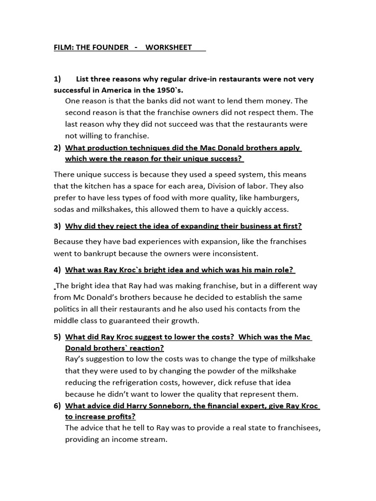 The Founder Worksheet Diego Csendes Download Free PDF Economies