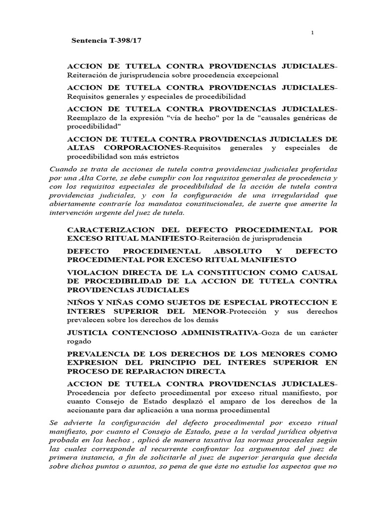 Corte Constitucional Sentencia T 398 17 | PDF