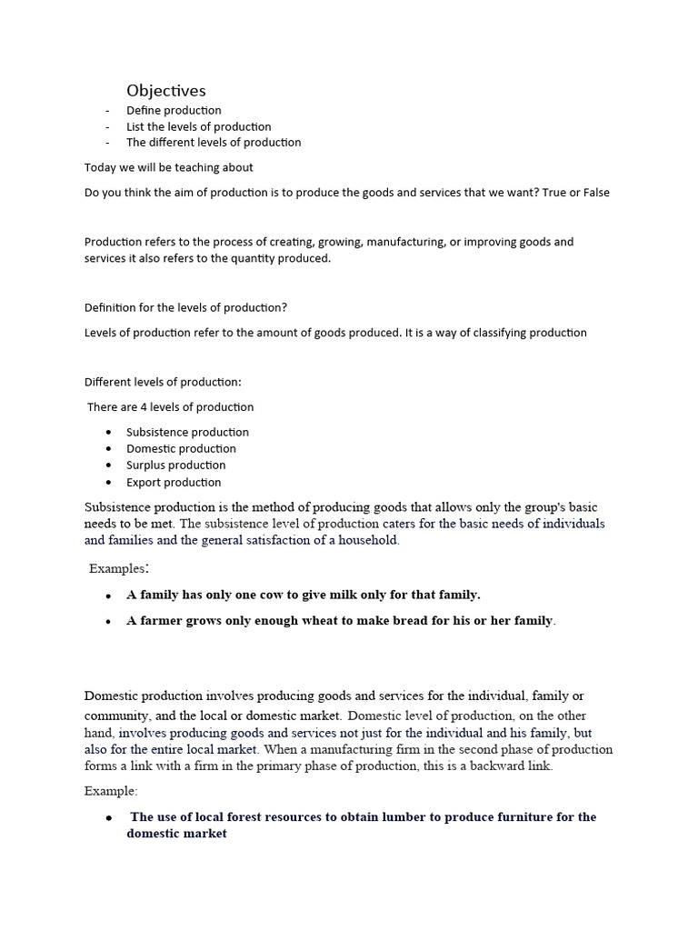 Definition of the levels of production PDF Exports Goods