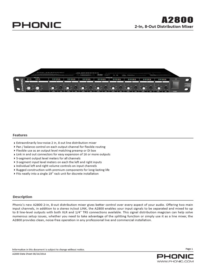 2-In, 8-Out Distribution Mixer: Features | PDF