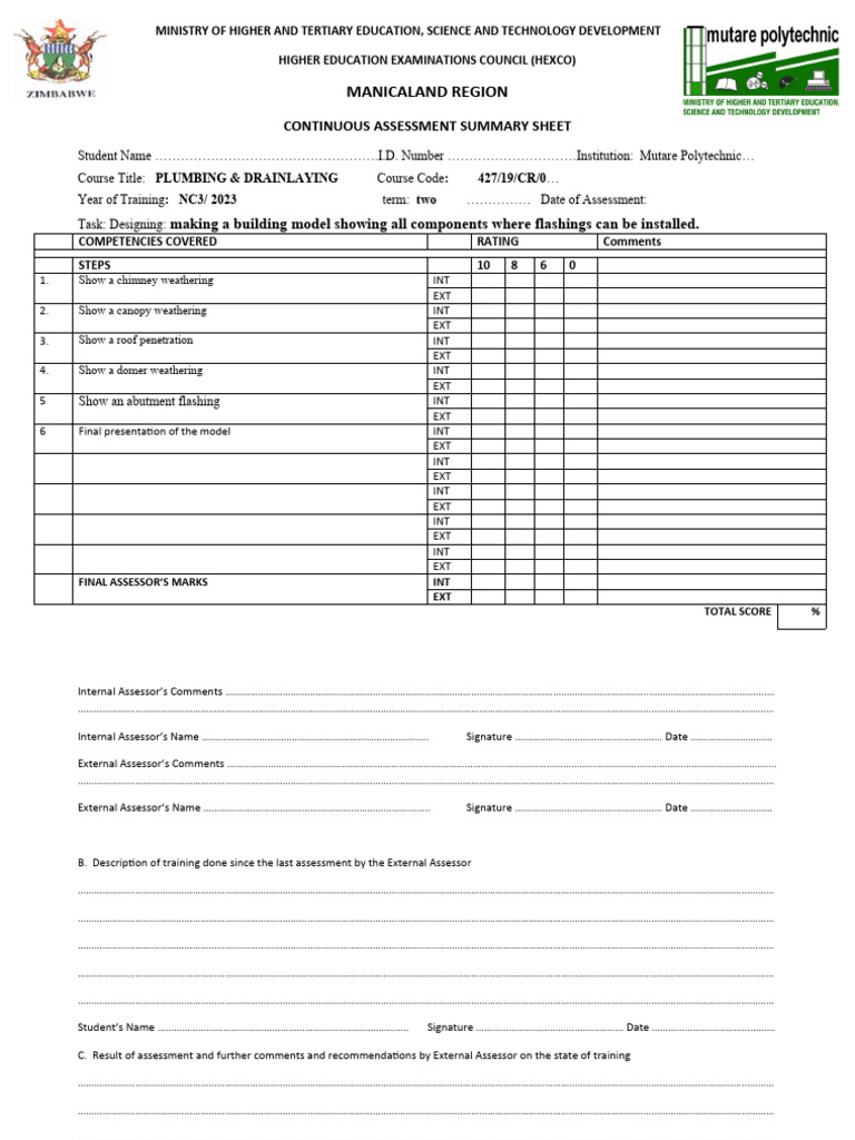 Continuous Assessment Summary Sheet | PDF | Building Engineering