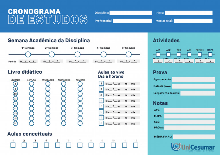 Modelo de Cronograma de Estudos PDF | PDF
