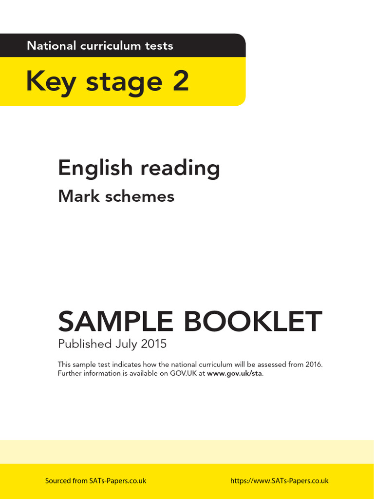 ks2 English 2016 Sample Marking Scheme Reading | PDF