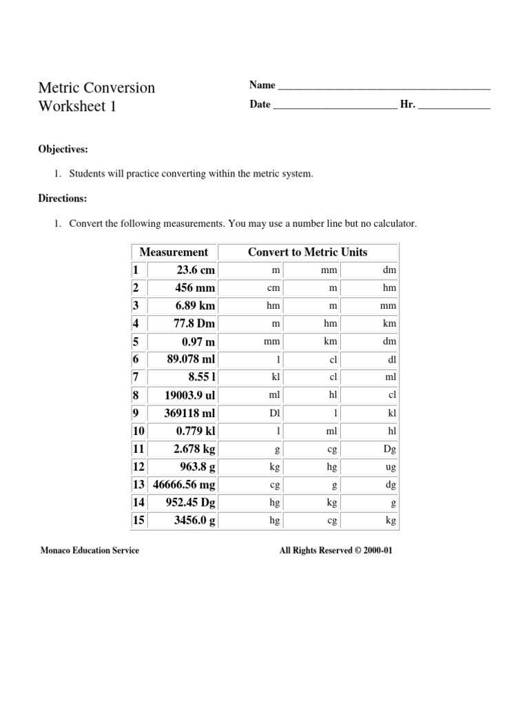 Metric Conversion Practice Worksheet | PDF | Metrology | Quantity