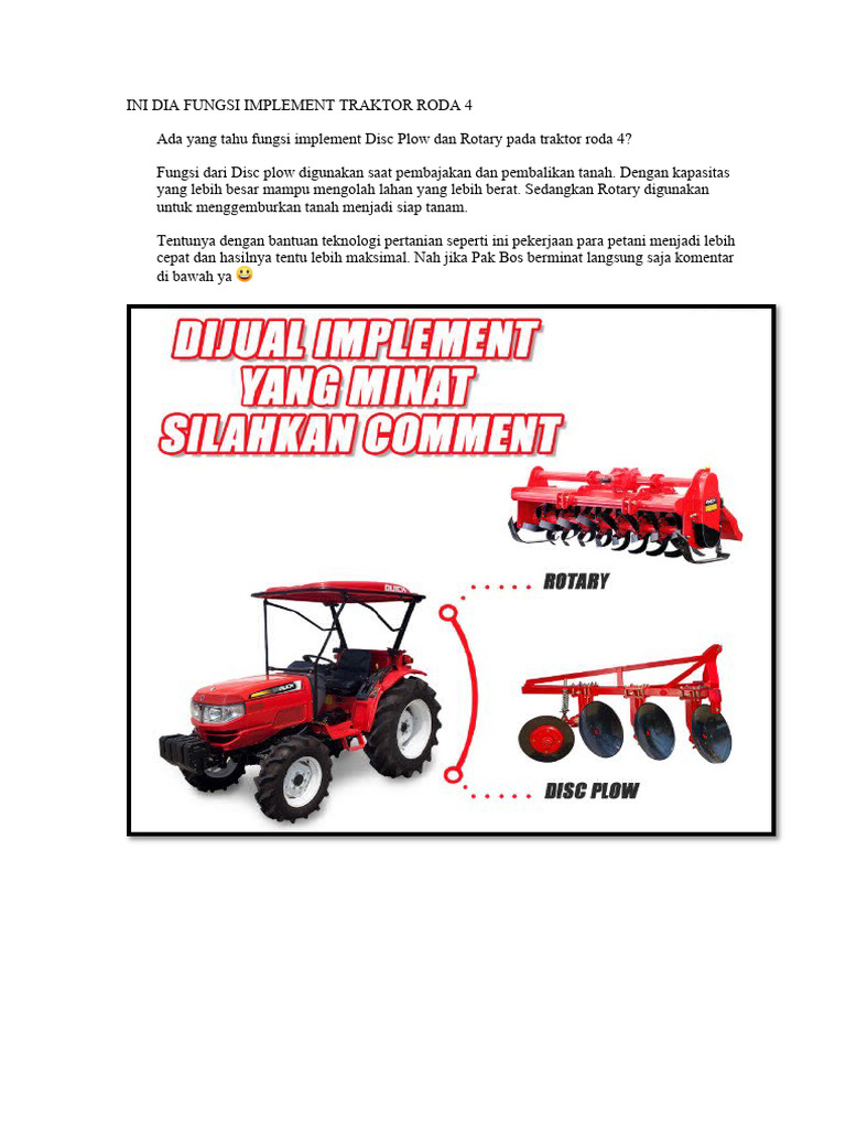 Ini Dia Fungsi Implement Traktor Roda 4 | PDF