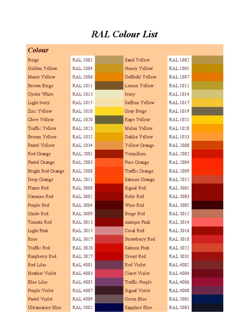 RAL Colour Code Reference List | PDF | Blue | Green