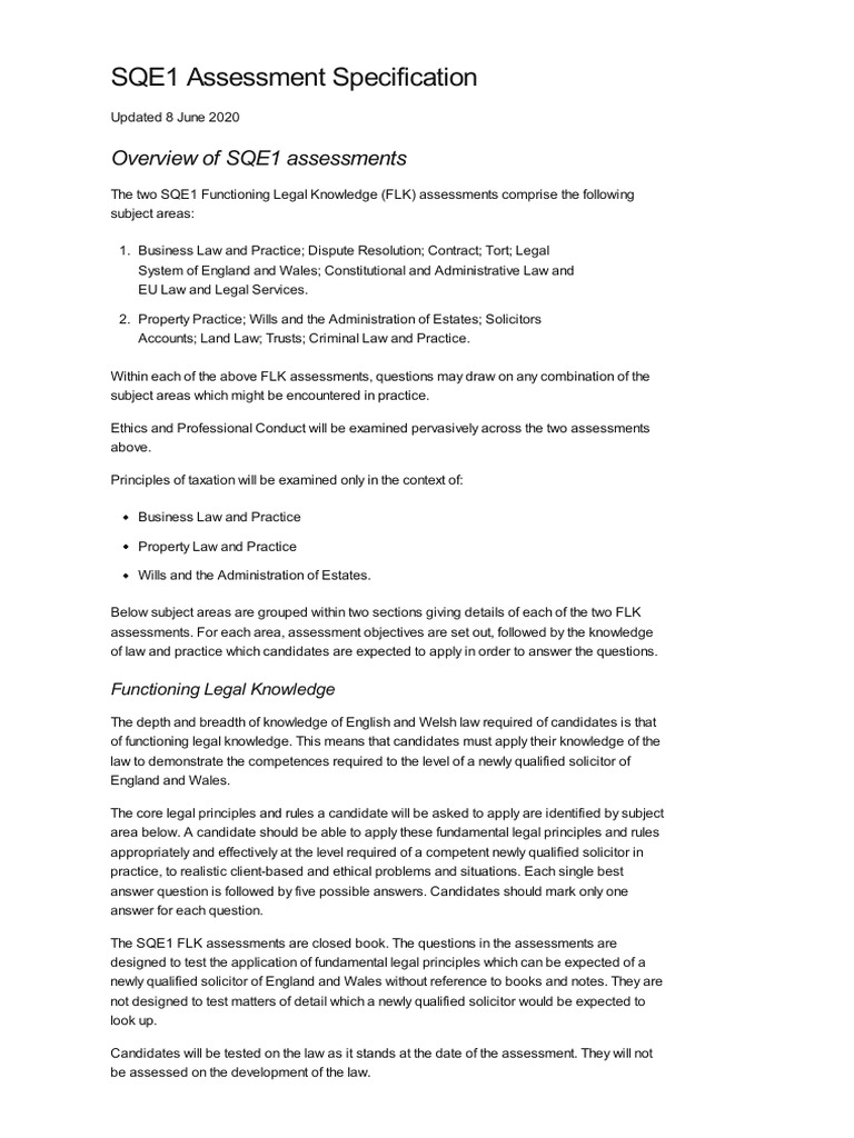 Annex 5 Sqe1 Assessment Specification Published Pdf English Trust