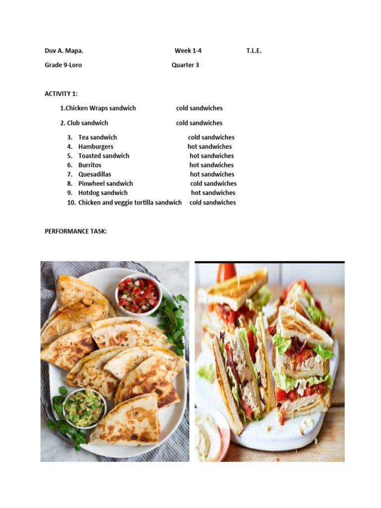 Grade 9 Sandwich Recipes Guide | PDF