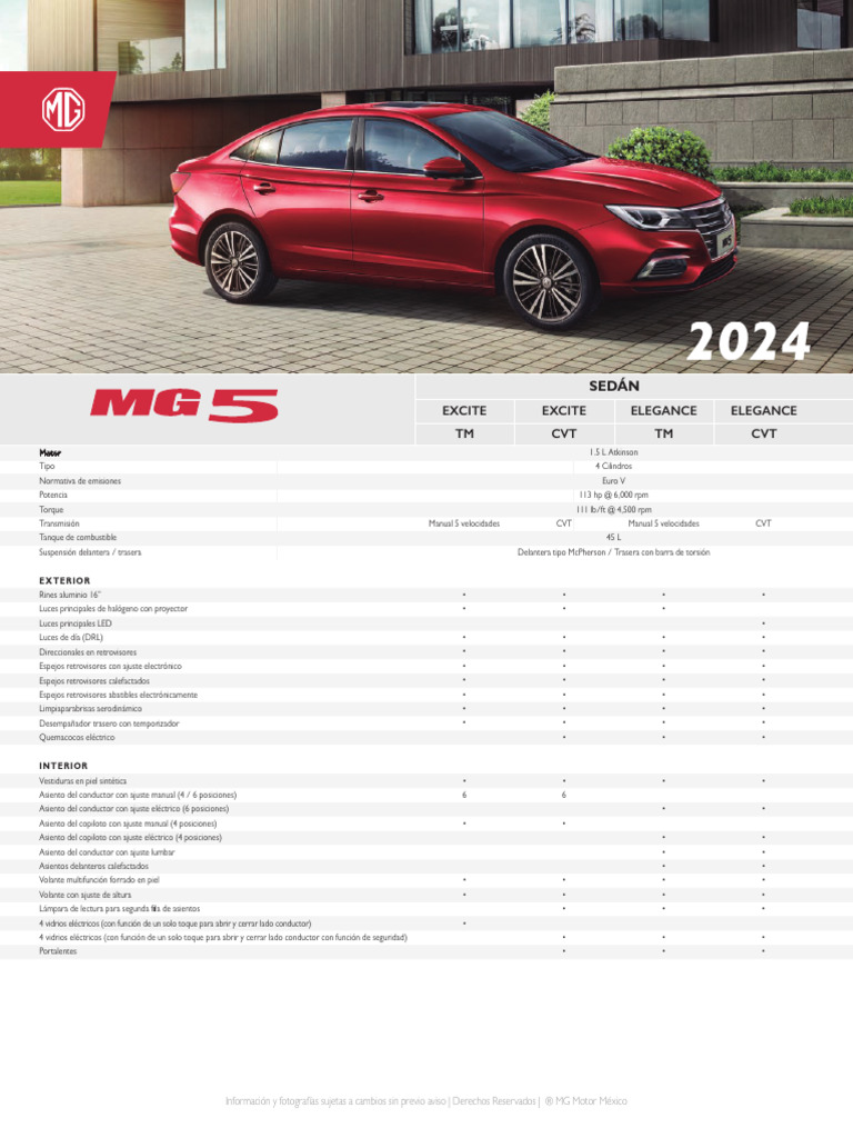 MG Mg5 Ficha Tecnica | PDF | Transporte privado | Vehículos de ruedas