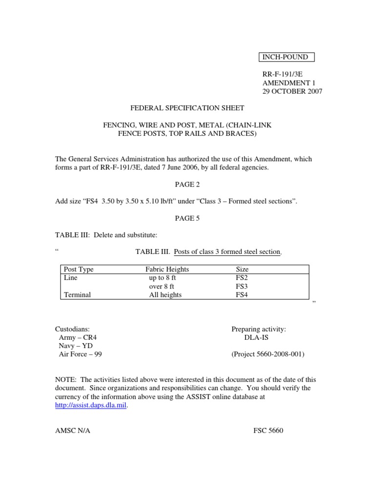 Federal Specification for Metal Fencing | PDF | Pipe (Fluid Conveyance ...
