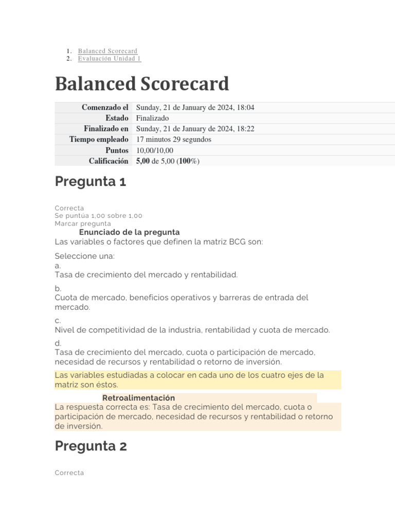 Evaluación del Balanced Scorecard | PDF | Presupuesto | Business
