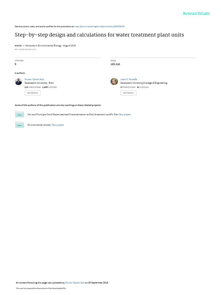 Step by Step Design and Calculations for Water Treatment Plant PDF