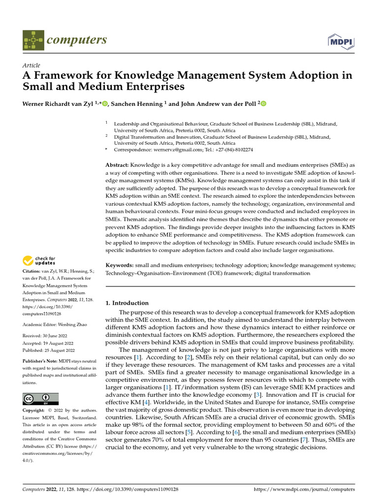 A Framework For Knowledge Management System Adoption in SMEs | PDF ...